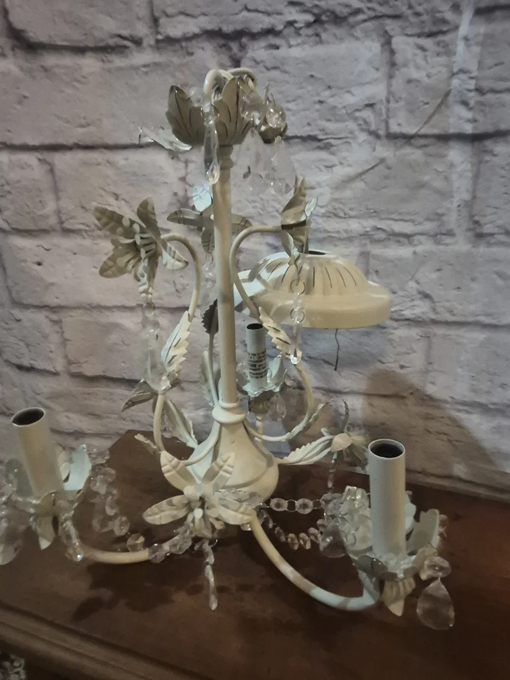 Elegant Cream Metal and Crystal Table Chandelier - Cream